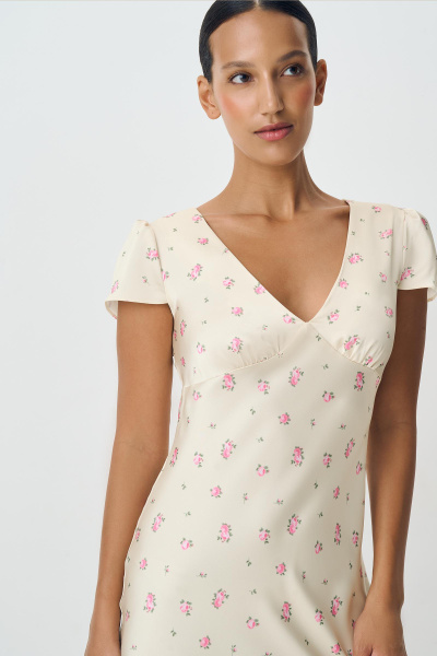 Платье из сатина с принтом (сливочный) (M)