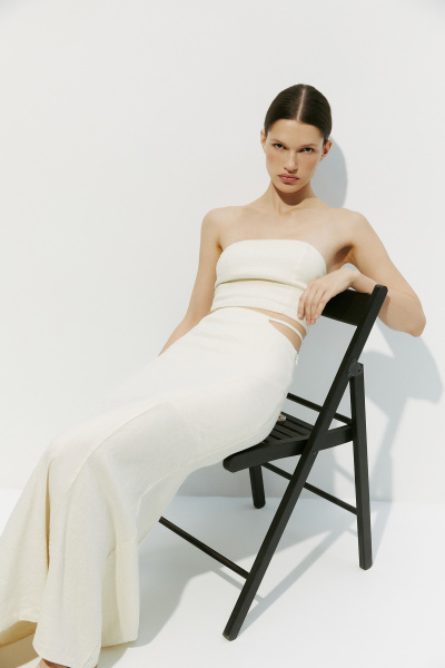 Юбка годе с рельефами (XS, кремовый) 