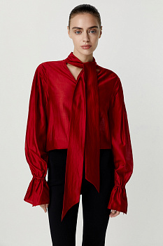 Блуза с объемным рукавом из полупрозрачной ткани (бордовый)