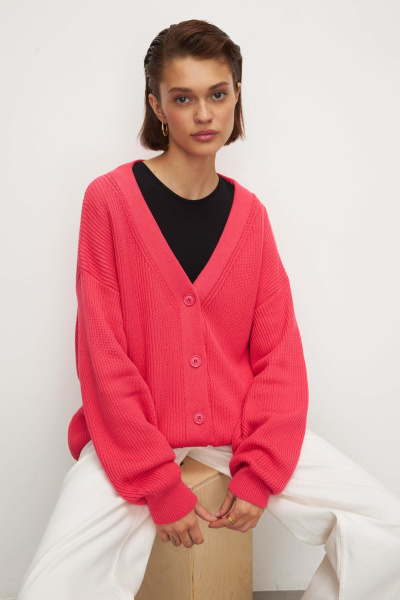 Кардиган удлиненный из хлопка (one size, фуксия)