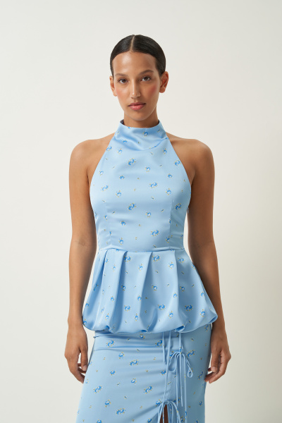 Блузка типа "топ" с принтом (голубой) (M) 