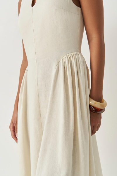 Платье с вырезом капелька изо льна (кремовый) (XS)