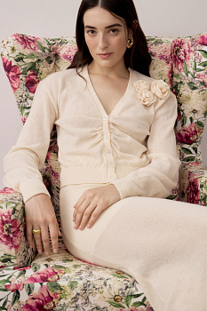 Кардиган с декоративной сборкой (кремовый)