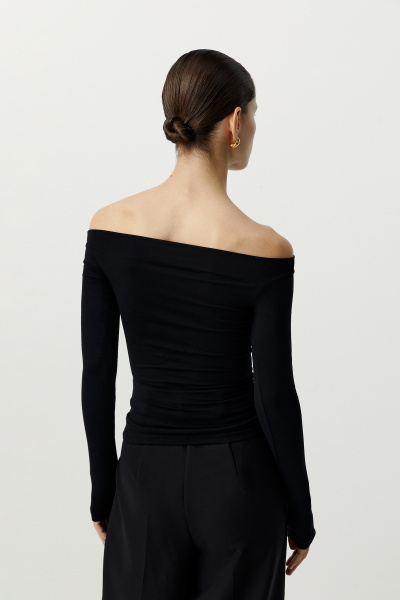 Лонгслив с открытыми плечами и драпировкой (черный) (XS) 
