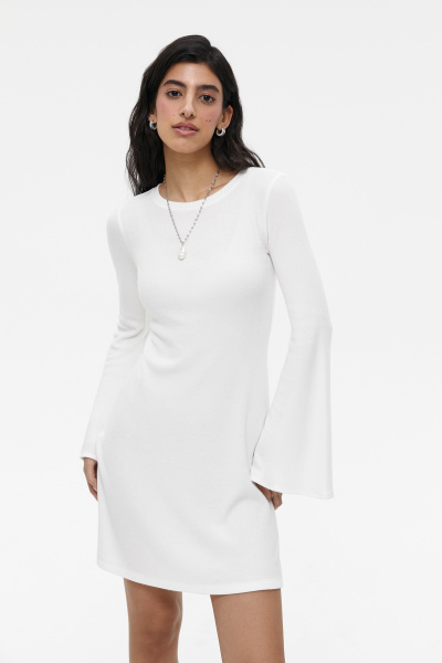 Платье мини из мягкого трикотажа (S, молочный)