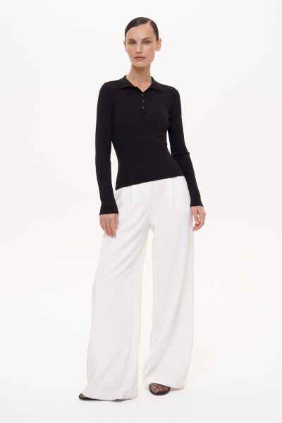 Поло из вискозы с длинным рукавом (L, черный)