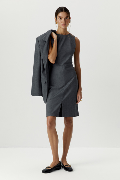 Платье-футляр без рукавов (темно-серый меланж) (XS) 