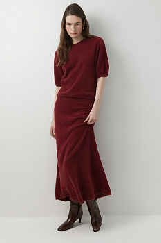 Юбка макси с расклешением к низу из пушистой пряжи (бордовый)