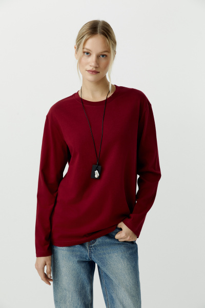 Лонгслив базовый из хлопка (бордовый) (L) 