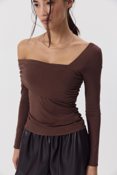 Лонгслив со спущенным плечом  (Шоколадный) (M) 