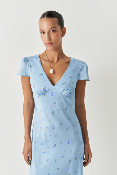 Платье из сатина с принтом (голубой) (XS)