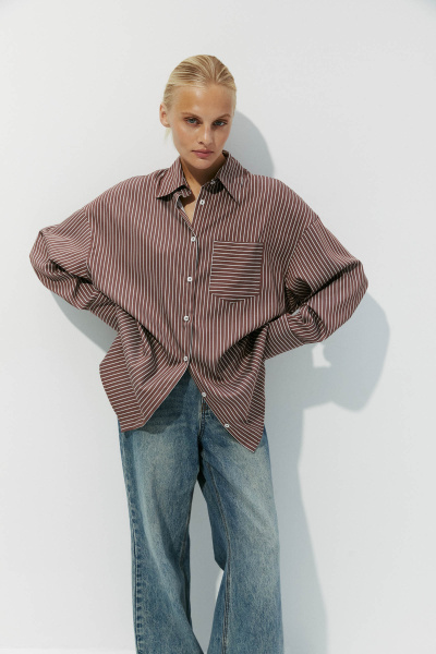 Рубашка оверсайз в полоску (коричневый) (one size) 