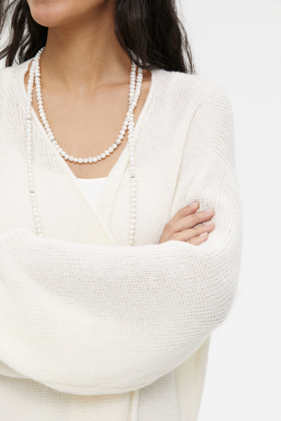 Кардиган удлиненный ажурной вязки (one size, молочный) 2207