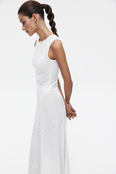 Платье макси из полупрозрачного трикотажа с клиньями (L, молочный) 2207