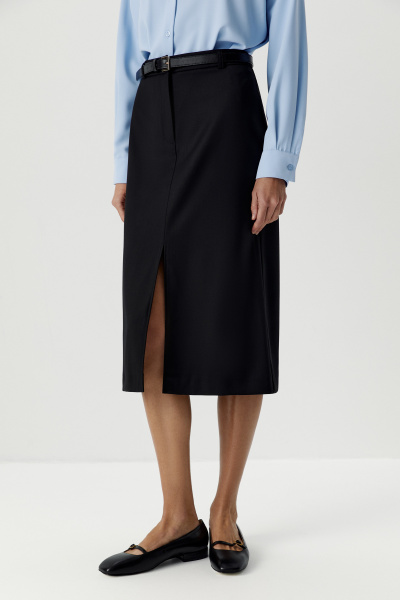 Юбка из костюмной ткани до колена (черный) (XS) 