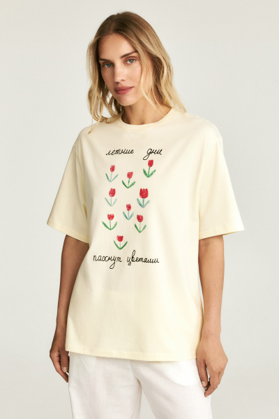 Футболка с принтом FLOWERS (сливочный) (one size) 