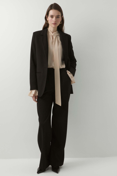 Брюки силуэта палаццо из костюмной ткани (черный) (L) 