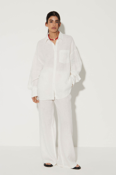 Рубашка с длинным рукавом изо льна (M/L, молочный) 2207