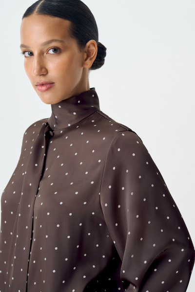 Блузка с бантом из сатина в горох (шоколадный) (XS)