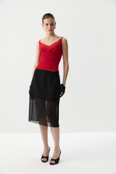 Топ вязаный с кружевом (Красный) (M) 