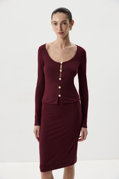 Лонгслив с декоративными пуговицами (Винный) (M) 