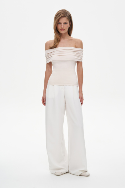 Топ со сборкой и спущенным плечом, кремовый (XS) 