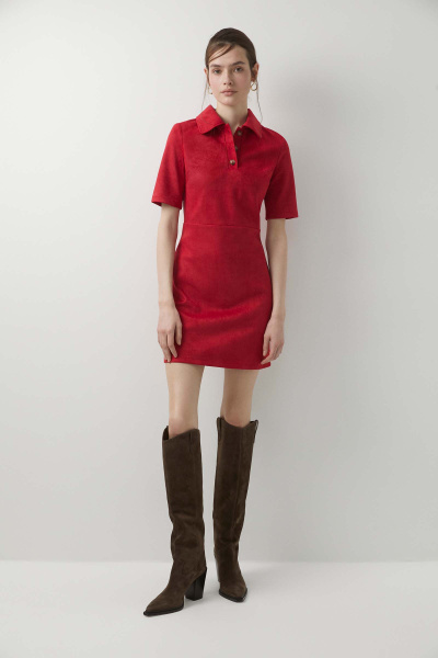 Платье из замши с воротником поло (красный) (XS)