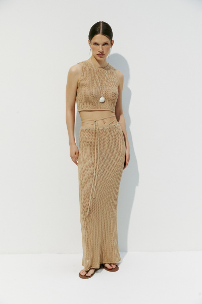 Топ вязаный ажурный (M, песочный) 2184