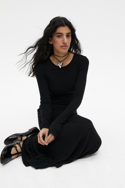 Платье макси из мягкого трикотажа (S, черный) 