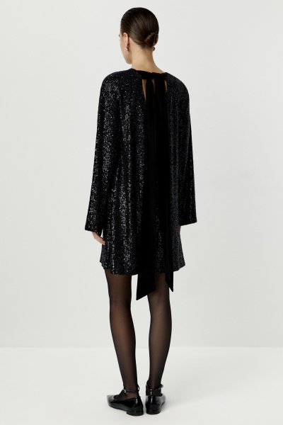 Платье мини из ткани с пайетками с бантом (черный) (M/L) 