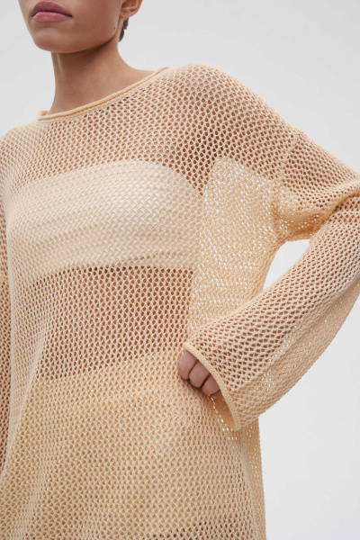 Джемпер вязаный ажурный из хлопка (XS/S, соломенный) 