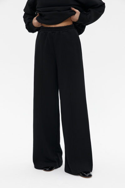 Брюки широкие с рельефными швами (XS/S, черный)