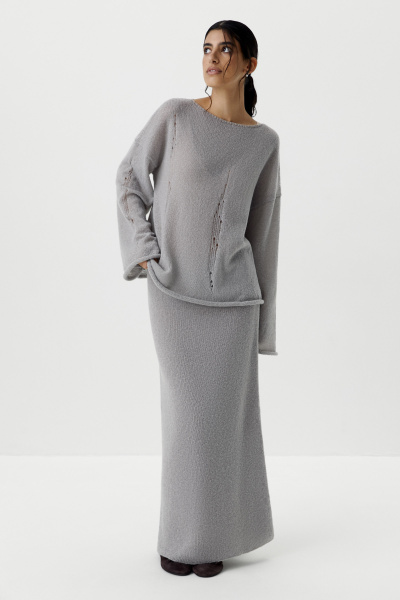 Джемпер оверсайз с гранжевым эффектом (светло-серый) (M/L) 