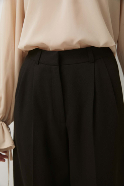 Брюки силуэта палаццо из костюмной ткани (черный) (L) 