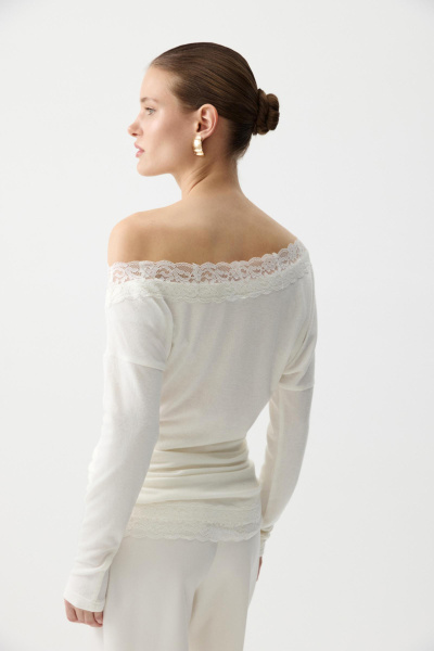 Лонгслив с кружевом из мягкого трикотажа (Молочный) (S) 