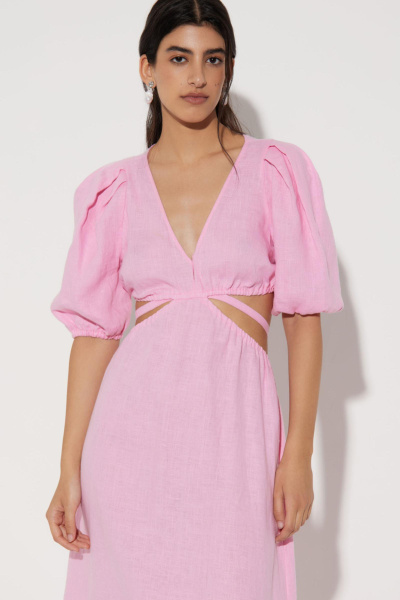 Платье миди изо льна с открытой спиной (L, барби) 2169