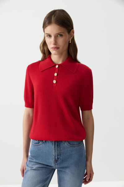 Футболка-поло вязаная (Красный) (M) 
