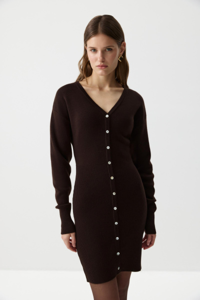 Платье приталенного силуэта с пуговицами (Шоколадный) (M) 