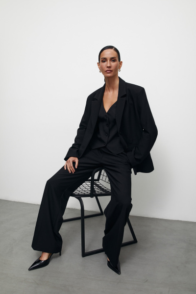 Пиджак оверсайз с боковыми разрезами (M/L, черный) 2159