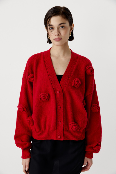 Кардиган с декоративными розами (красный) (M/L) 