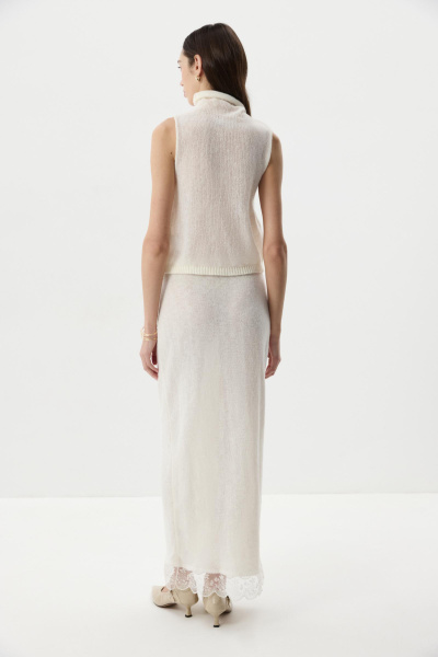 Юбка прямая с ажурным кружевом (Молочный) (M) 