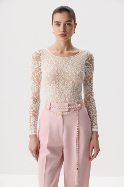 Боди из эластичного кружева с длинным рукавом (Молочный) (M) 