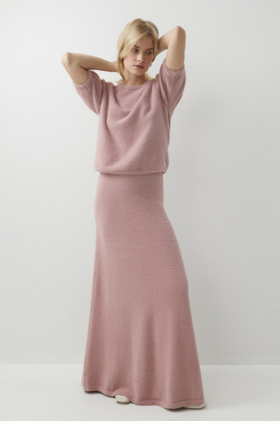 Юбка макси с расклешением к низу из пушистой пряжи (розовый) (M/L) 