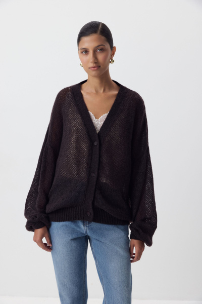 Кардиган ажурной вязки (шоколадный) (one size) 