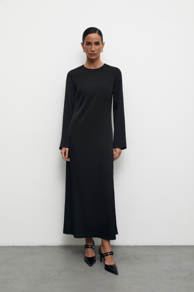 Платье из атласа (XS, черный)