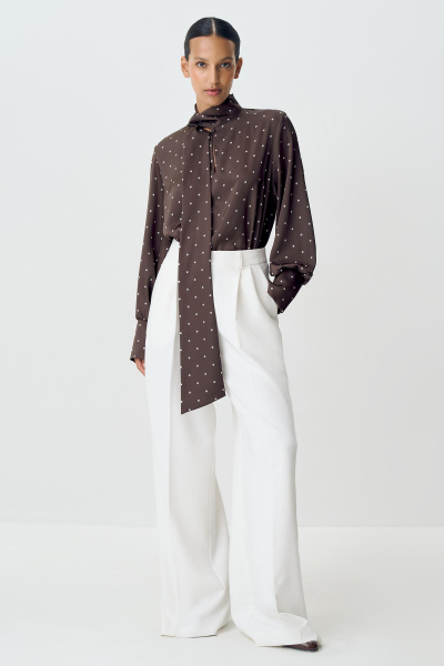 Блузка с бантом из сатина в горох (шоколадный) (M) 