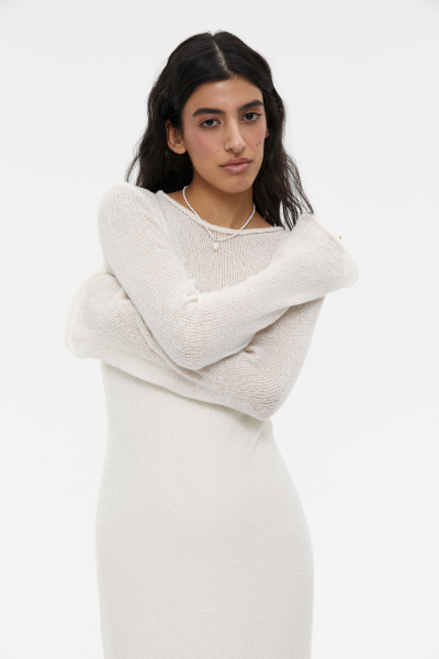 Платье макси ажурной вязки (белый) (XS/S)