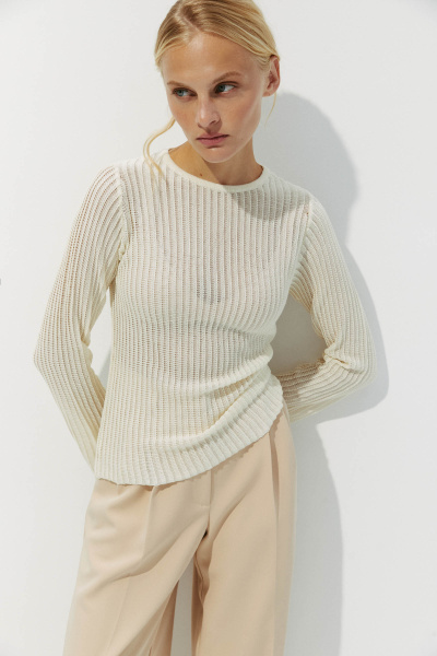 Джемпер фактурной вязки из вискозы (M, кремовый) 2177