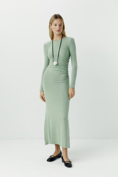 Платье со сборками из мягкого трикотажа (оливковый) (XS) 