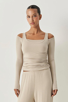 Лонгслив двойной с открытыми плечами (бежевый)